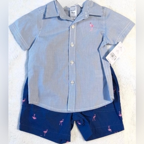 New Boy’s Carter’s 2pc Set- Poplin Shirt & Shorts - Picture 2 of 5